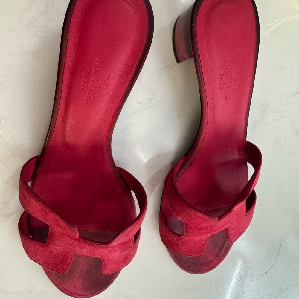 Limited edition Hermes oasis sandal glass heels hot pink 36.5